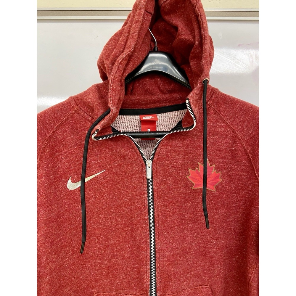 Nike Men L Red Canada Flag Maple Leaf Zip Hoodie Active Hockey Sweater